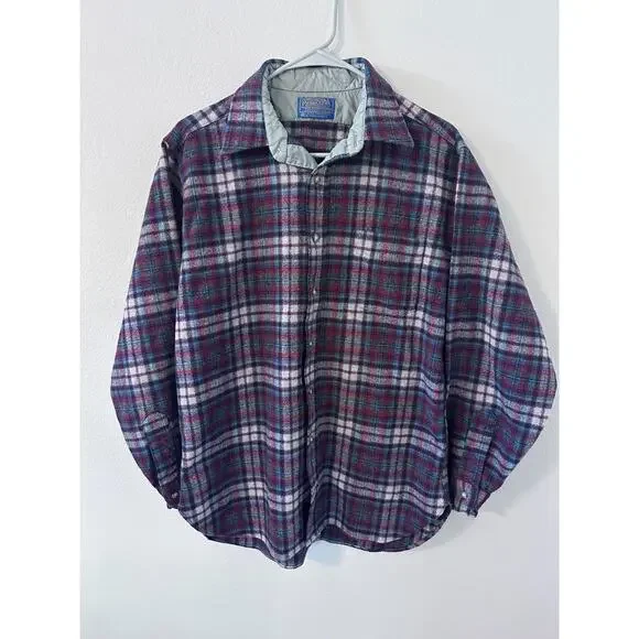 Vintage Pendleton Wool Flannel Button Up Shirt Mens Large Red Plaid USA 70s 80s - Picture 1 of 5